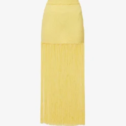 Casablanca Fringed High-waisted Knitted Midi Skirt