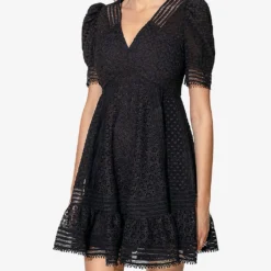 By Malina Abby V-neck Woven Mini Dress -Outlet Pique Style Store R04133192 BLACK ALT02