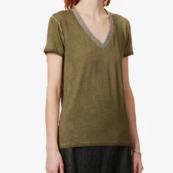 Ikks Embellished-neckline Stretch-woven Top -Outlet Pique Style Store R04133236 KHAKIGREEN ALT02