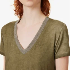 Ikks Embellished-neckline Stretch-woven Top -Outlet Pique Style Store R04133236 KHAKIGREEN ALT04