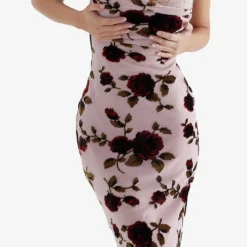 Azura Floral Velvet Devore-embroidered Stretch-woven Midi Dress 9 Azura Floral Velvet Devore-embroidered Stretch-woven Midi Dress -Outlet Pique Style Store R04133540 PINK ALT04