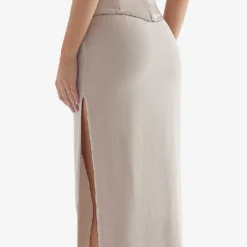 Amal Floral-embroidered Woven Midi Skirt -Outlet Pique Style Store R04134411 CHAMPAGNE ALT03