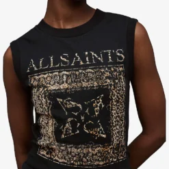 AllSaints Imogen Branded-print Cotton-jersey Top -Outlet Pique Style Store R04134784 BLACK ALT04