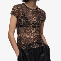 AllSaints Ellie Leopard-print Cotton-jersey T-shirt -Outlet Pique Style Store R04134823 NATURALBROWN ALT02