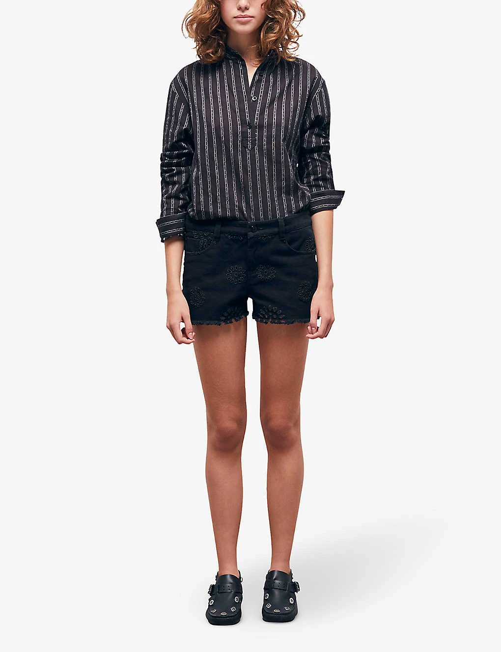 THE KOOPLES Embroidered Cut-off Denim Shorts 2 THE KOOPLES Embroidered Cut-off Denim Shorts - Image 2