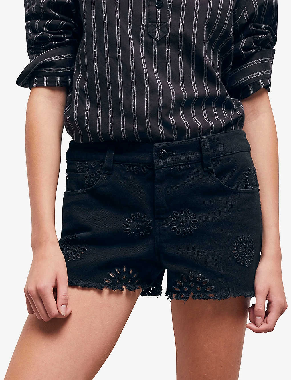 THE KOOPLES Embroidered Cut-off Denim Shorts 3 THE KOOPLES Embroidered Cut-off Denim Shorts - Image 3
