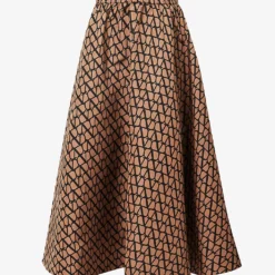 Valentino Monogram-print A-line Satin Midi Skirt