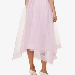 Alexander McQueen Flared-hem Mid-rise Mesh Midi Skirt -Outlet Pique Style Store R04136210 PORCELAIN ALT03