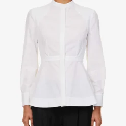 Alexander McQueen Panelled Dipped-hem Cotton Shirt -Outlet Pique Style Store R04136211 OPTICALWHITE ALT02