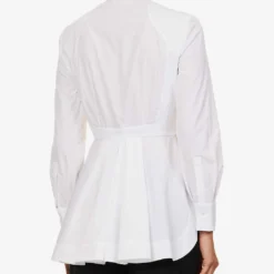 Alexander McQueen Panelled Dipped-hem Cotton Shirt -Outlet Pique Style Store R04136211 OPTICALWHITE ALT03