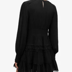 AllSaints Zora Ruffled Woven Mini Dress -Outlet Pique Style Store R04136396 BLACK ALT03