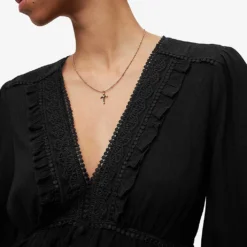 AllSaints Zora Ruffled Woven Mini Dress -Outlet Pique Style Store R04136396 BLACK ALT04