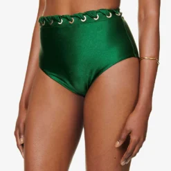 Zimmermann Devi High-rise Eyelet Bikini Bottoms -Outlet Pique Style Store R04136561 EMERALD ALT02