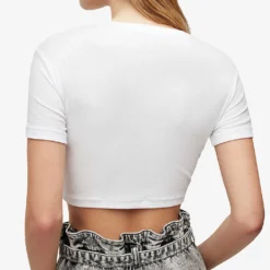 AllSaints Tina Cropped Slim-fit Stretch-woven T-shirt 8 AllSaints Tina Cropped Slim-fit Stretch-woven T-shirt -Outlet Pique Style Store R04137057 OPTICWHITE ALT03