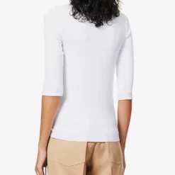 Vince Three Quarter-length Sleeve Ribbed Stretch-woven Top -Outlet Pique Style Store R04137205 OPTICWHITE ALT03