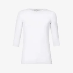 Vince Three Quarter-length Sleeve Ribbed Stretch-woven Top