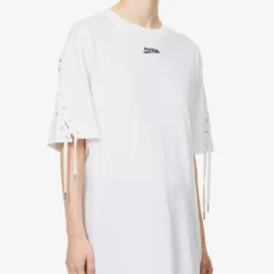 Jean Paul Gaultier Flowers Lace-up Cotton-jersey T-shirt -Outlet Pique Style Store R04137675 WHITE ALT02