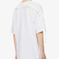 Jean Paul Gaultier Flowers Lace-up Cotton-jersey T-shirt -Outlet Pique Style Store R04137675 WHITE ALT03