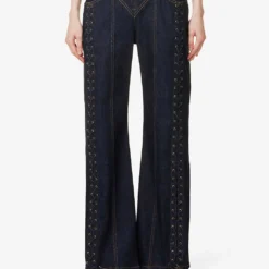 Jean Paul Gaultier Contrast-stitch Patch-pocket Straight-leg Low-rise Cotton-blend Jeans -Outlet Pique Style Store R04137683 INDIGO ALT02