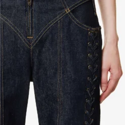 Jean Paul Gaultier Contrast-stitch Patch-pocket Straight-leg Low-rise Cotton-blend Jeans -Outlet Pique Style Store R04137683 INDIGO ALT04