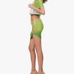 SELF PORTRAIT Crystal-embellished Tie-side Stretch-woven Mini Skirt -Outlet Pique Style Store R04137710 GREEN ALT01