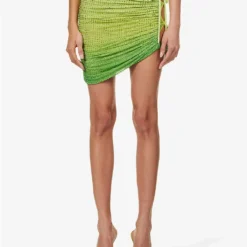 SELF PORTRAIT Crystal-embellished Tie-side Stretch-woven Mini Skirt -Outlet Pique Style Store R04137710 GREEN ALT02