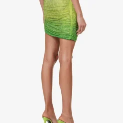 SELF PORTRAIT Crystal-embellished Tie-side Stretch-woven Mini Skirt -Outlet Pique Style Store R04137710 GREEN ALT03