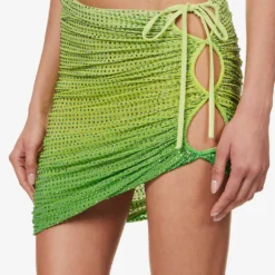 SELF PORTRAIT Crystal-embellished Tie-side Stretch-woven Mini Skirt -Outlet Pique Style Store R04137710 GREEN ALT04