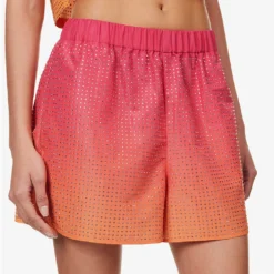 SELF PORTRAIT Crystal-embellished Mid-rise Woven Shorts -Outlet Pique Style Store R04137711 PINK ALT04