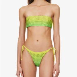 SELF PORTRAIT Crystal-embellished Bandeau Bikini Top -Outlet Pique Style Store R04137714 GREEN ALT02