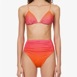 SELF PORTRAIT Crystal-embellished Triangle Bikini Top -Outlet Pique Style Store R04137715 ORANGE ALT02