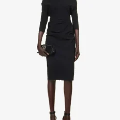 Haim Off-the-shoulder Stretch-woven Midi Dress -Outlet Pique Style Store R04140672 BLACK ALT01