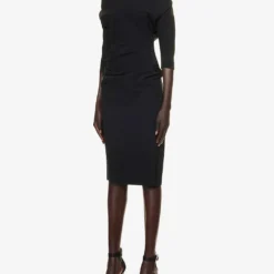 Haim Off-the-shoulder Stretch-woven Midi Dress -Outlet Pique Style Store R04140672 BLACK ALT02