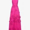 Floral-embellished Sleeveless Stretch-woven Gown
