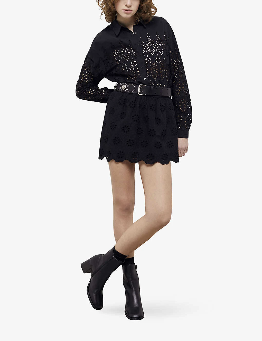 THE KOOPLES Tied-waist Broderie-amglaise Cotton Mini Skirt 2 THE KOOPLES Tied-waist Broderie-amglaise Cotton Mini Skirt - Image 2