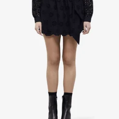 THE KOOPLES Tied-waist Broderie-amglaise Cotton Mini Skirt 7 THE KOOPLES Tied-waist Broderie-amglaise Cotton Mini Skirt -Outlet Pique Style Store R04140776 BLA01 ALT02