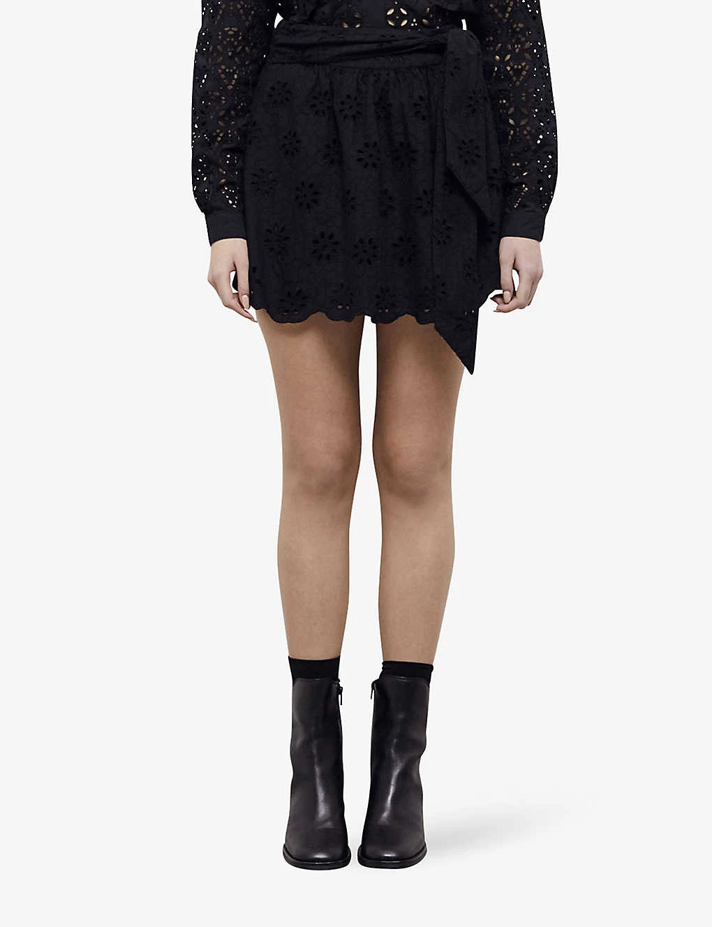 THE KOOPLES Tied-waist Broderie-amglaise Cotton Mini Skirt 3 THE KOOPLES Tied-waist Broderie-amglaise Cotton Mini Skirt - Image 3