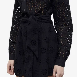 THE KOOPLES Tied-waist Broderie-amglaise Cotton Mini Skirt 9 THE KOOPLES Tied-waist Broderie-amglaise Cotton Mini Skirt -Outlet Pique Style Store R04140776 BLA01 ALT04