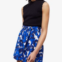 THE KOOPLES Floral-print Silk Mini Skirt -Outlet Pique Style Store R04140802 BLU01 ALT02