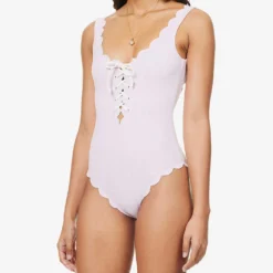 Marysia Palm Springs Scalloped-trim Swimsuit -Outlet Pique Style Store R04140996 VIOLETTEAZURE ALT02