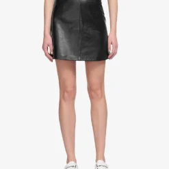 Whistles High-waisted A-lined Leather Mini Skirt -Outlet Pique Style Store R04141044 BLACK ALT03