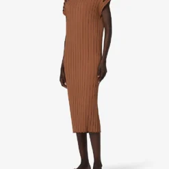Cut-out Shoulder Knitted Maxi Dress -Outlet Pique Style Store R04141924 CAMEL ALT02