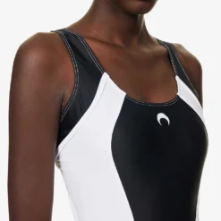 Marine Serre Logo-embossed Panelled Swimsuit -Outlet Pique Style Store R04142127 BLACK ALT04