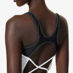 Marine Serre Logo-embossed Panelled Swimsuit -Outlet Pique Style Store R04142127 BLACK ALT05