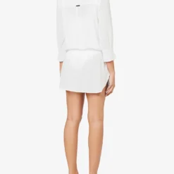 V-neck Flared-cuffs Organic-cotton Tunic -Outlet Pique Style Store R04142198 WHTWHT ALT03