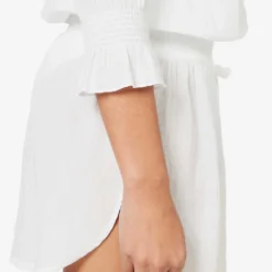 V-neck Flared-cuffs Organic-cotton Tunic -Outlet Pique Style Store R04142198 WHTWHT ALT04