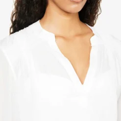 V-neck Flared-cuffs Organic-cotton Tunic -Outlet Pique Style Store R04142198 WHTWHT ALT05