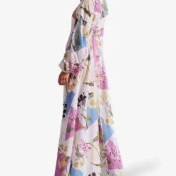 Ted Baker Rozlyn Graphic Floral-print Balloon-sleeved Cotton Maxi Cover-up -Outlet Pique Style Store R04143462 WHITE ALT02