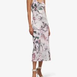 AllSaints Bryony Leondra Floral-print Bias-cut Recycled-polyester Midi Dress -Outlet Pique Style Store R04143624 SOFTPINK ALT02