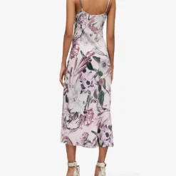 AllSaints Bryony Leondra Floral-print Bias-cut Recycled-polyester Midi Dress -Outlet Pique Style Store R04143624 SOFTPINK ALT03